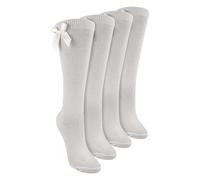 Sock Snob Mädchen 4er Pack Kniestrümpfe mit Schleife Kinder Lange Einfarbige Socken (7-10 Jahre, Weiß)