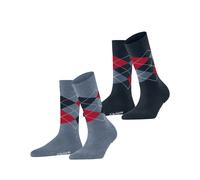 Burlington Damen Socken, 2er Pack - Argyle, Rautenmuster, Clip, Onesize Grau/Blau/Rot 36-41