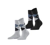 Burlington Damen Socken Everyday Argyle – 2er-Pack, Rautenmuster, Schwarz/Grau/Blau, Gr. 36-41