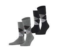 Burlington Herren Socken Everyday Argyle – 2er-Set Schwarz/Grau, Argyle-Muster