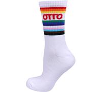 Socken CAPELLI NEW YORK, Damen, Gr. 37-40, bunt (weiß, bunt), Baumwollmischung, gemustert, Socken Socken, Limited Edition Pride-Socken mit OTTO-Logo, hochwertige softe Qualität (92107259-37) weiß, bun