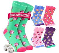 Socken Damen Teenager EU 37-41, 5er oder 6er Pack, Atmungsaktive Weiche Bunte Alltagssocken für Arbeit Sport Zuhause, Geschenke für Frauen (37/41 EU, Multi Leckereien, 5er Pack)