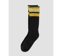 Socken DR. MARTENS "Athletic Logo Organic Cotton Blend Socken", Herren, Gr. 42-48, schwarz (schwarz, ocker), Baumwolle, Elasthan, Polyamid, Polyester, normal, Socken Socken, mit vertärktem Fersen- und