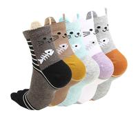 Socken für Damen und Mädchen, niedlich, lustig, verrückt, bunt, athletisch, Laufen, Knöchel-Zehensocken, Cartoon-Katze, Baumwolle, niedriger Schnitt, Fünf-Finger-Socken, Geschenk - - Medium