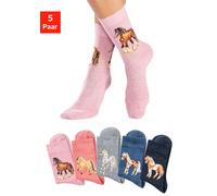 Socken H.I.S "bunte Baumwollsocken für Kinder, Kindergarten & Schule", Mädchen, Gr. 31-34, bunt (1x hellrosa, meliert, 1x lachs, meliert, 1x hellgrau, meliert, 1x jeans, meliert, 1x dunkel jeans, meli
