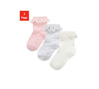 Socken H.I.S, Damen, Gr. 19-22, 1x grau melange, 1x rosa, 1x ecru, Baumwollmischung, elastisch, Socken Socken, mit feinem Ajour Strickmuster und kleiner Rüsche (43398348-19) 1x grau melange, 1x rosa,