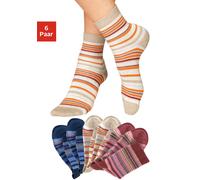 Socken H.I.S, Damen, Gr. 35-38, bunt (2x beige, melange, 2x rot, melange, 2x blau), Baumwolle, Elasthan, Polyamid, geringelt, elastisch, Socken Socken, mit Ringeln (18704203-35) 2x beige, melange, 2x 