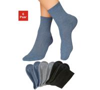 Socken H.I.S, Damen, Gr. 35-38, bunt (2x schwarz, 2x jeans, melange, 2x grau, melange), Baumwolle, Elasthan, Polyamid, uni und melange, elastisch, Socken Socken, mit bequemem Frottee (36269214-35) 2x