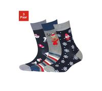 Socken H.I.S, Damen, Gr. 35-38, bunt (marine, grau, rot, gemustert), Baumwollmischung, gemustert, lustiges Design, elastisch, Socken Socken, mit Weihnachts-Design (57934757-35) marine, grau, rot, gemu