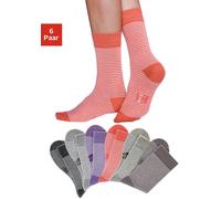 Socken H.I.S, Damen, Gr. 39-42, bunt (2x grau, meliert, ecru, hummer, ecru, beige, meliert, ecru, lila, meliert, ecru, taupe, ecru), Baumwolle, Baumwollmischung, Elasthan, Polyamid, geringelt, meliert