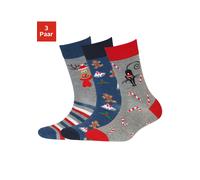 Socken H.I.S, Damen, Gr. 39-42, bunt (jeans, grau, rot, gemustert), Baumwollmischung, gemustert, lustiges Design, elastisch, Socken, mit Weihnachts-Design (83669254-39) jeans, grau, rot, gemustert