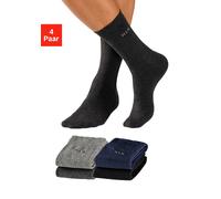 Socken H.I.S, Damen, Gr. 43-46, blau (1x schwarz, 1x marine, 1x anthrazit, meliert, 1x grau, meliert), Baumwolle, Elasthan (LYCRA), Polyamid, unifarben, elastisch, Socken Socken, mit druckfreiem Bündc