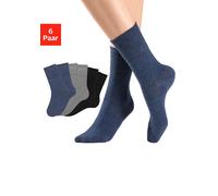 Socken H.I.S, Herren, Gr. 39-42, bunt (2x jeans, 2x schwarz, 2x grau, meliert), Baumwolle, Elasthan, Polyamid, unifarben, elastisch, Socken Socken, mit Komfortbund auch für Diabetiker geeignet (461785