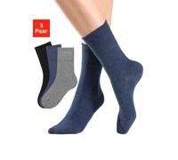 Socken H.I.S, Herren, Gr. 43-46, bunt (1x jeans, 1x schwarz, 1x grau, meliert), Baumwolle, Elasthan, Polyamid, unifarben, elastisch, Socken Socken, mit Komfortbund auch für Diabetiker geeignet (316035