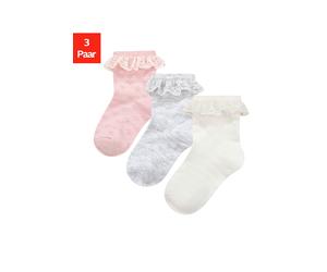 Socken H.I.S, Mädchen, Gr. 15-18, 1x grau melange, 1x rosa, 1x ecru, Baumwollmischung, elastisch, Socken Socken, mit feinem Ajour Strickmuster und kleiner Rüsche (43398348-15) 1x grau melange, 1x rosa