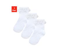 Socken H.I.S, Mädchen, Gr. 19-22, 3x weiß, Baumwollmischung, elastisch, Socken Socken, mit feinem Ajour Strickmuster und kleiner Rüsche (96851137-19) 3x weiß