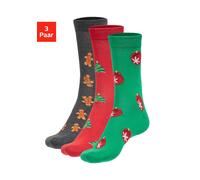Socken JOHN DEVIN, Herren, Gr. 43-46, bunt (1x rot, 1x grün, 1x anthrazit), Baumwolle, Elasthan, Polyamid, gemustert, normal, Socken Socken, mit unterschiedlichen Weihnachtsmotiven (56717038-43) 1x ro