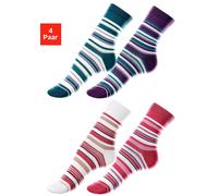 Socken LAVANA, Damen, Gr. 27-30, bunt (beere, ecru, petrol, lila), Obermaterial: 78% Baumwolle, 20% Polyamid, 2% Elasthan, gestreift, elastisch, Socken Socken, mit Ringelmuster (40525906-27) beere, ec