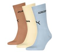 Socken PUMA "PUMA UNISEX LOGO STACKING CREW SOCK", Damen, Gr. 43-46, bunt (blau, soft gelb, cinnabar), Obermaterial: 63% Baumwolle, 24% Polyester, 9% Polyamid, 4% Elasthan, Socken Socken (52970708-43)