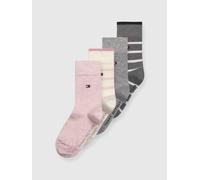 Socken TOMMY HILFIGER "TH KIDS SOCK 4P BRETON STRIPE ECOM", Mädchen, Gr. 35-38, rosa (middle grau melange, pink), Obermaterial: 76% Baumwolle, 23% Polyamid, 1% Elasthan, mehrfarbig, Socken Socken (335
