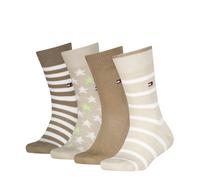Socken TOMMY HILFIGER "TH KIDS SOCK 4P BRETON STRIPE STARS ECOM", Mädchen, Gr. 27-30, sand, Obermaterial: 77% Baumwolle, 22% Polyamid, 1% Elasthan, Socken Socken (69647767-27) sand