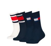 Socken TOMMY HILFIGER "TH KIDS SOCK 4P FLAG & SPORT STRIPE ECOM", Damen, Gr. 35-38, blau (navy), Baumwolle, Elasthan, Polyamid, mehrfarbig, Socken Socken, mit verstärkten Fersenbereichen (82437326-35)