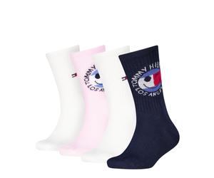 Socken TOMMY HILFIGER "TH KIDS SOCK 4P SPORT TOMMY SMILEY ECOM", Mädchen, Gr. 27-30, tommy original, pink, Obermaterial: 76% Baumwolle, 23% Polyamid, 1% Elasthan, Socken Socken (45644130-27) tommy ori