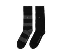 Socken TOMMY HILFIGER "TH MEN RUGBY SOCK 2P", Damen, Gr. 39-42, schwarz, Baumwollmischung, gestreift, uni, normal, Socken Socken, mit Rippenstrickbündchen, atmungsaktiv (67480068-39) schwarz