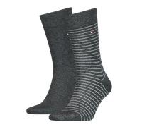 Tommy Hilfiger Herrensocken Doppelpack Uni/Ringel grau Größe 39-42