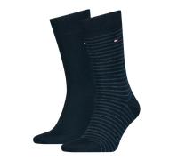 Tommy Hilfiger Herrensocken Doppelpack Uni/Ringel Blau Größe 39-42