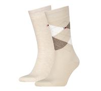 Socken TOMMY HILFIGER "TH MEN SOCK CHECK 2P", Damen, Gr. 39-42, sand, Baumwollmischung, normal, Socken Socken, mit klassischem Argyle-Design (12350853-39) sand