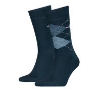 Tommy Hilfiger Herren Socken 2er-Pack Men Sock Check Karomuster Baumwollmischung Marine Gr. 43/46
