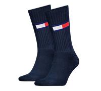 Socken TOMMY HILFIGER "TH UNI TJ SOCK 2P FLAG", Herren, Gr. 39-42, blau (schwarz navy), Baumwollmischung, normal, Socken Socken, mit großem Logo (42481314-39) schwarz navy