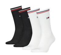 Socken TOMMY HILFIGER "TH UNI TJ SOCK 4P ICONIC", Herren, Gr. 43-46, schwarz-weiß (weiß, schwarz), Baumwollmischung, normal, Socken Socken, Logo am Bündchen (70578046-43) weiß, schwarz