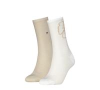 Socken TOMMY HILFIGER "TH WOMEN SOCK 2P FLOWER STRIPE", Damen, Gr. 35-38, sand, Obermaterial: 66% Baumwolle, 33% Polyamid, 1% Elasthan, Socken Socken (36843513-35) sand