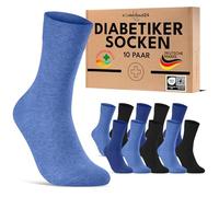 sockenkauf24 10 Paar Diabetikersocken für Herren & Damen ohne Gummibund & ohne Naht aus Baumwolle Diabetiker Socken mit Komfortbund ohne Gummi 70208T (Schwarz/Blau 43-46) WP
