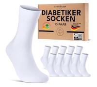 sockenkauf24 10 Paar Diabetikersocken für Herren & Damen ohne Gummibund & ohne Naht aus Baumwolle Diabetiker Socken mit Komfortbund ohne Gummi 70208T (Weiß 43-46) WP