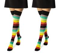 sockenkauf24 2 Paar Overknee Strümpfe Damen Kniestrümpfe Baumwolle 10723 (2 x Bunte Ringel 39-42)