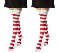 sockenkauf24 2 Paar Overknee Strümpfe Damen Kniestrümpfe Baumwolle 10723 (2 x Ringel Rot/Weiß 39-42)