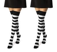sockenkauf24 2 Paar Overknee Strümpfe Damen Kniestrümpfe Baumwolle 10723 (2 x Ringel Schwarz/Weiß 35-38)