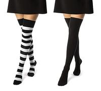 sockenkauf24 2 Paar Overknee Strümpfe Damen Kniestrümpfe Baumwolle 10723 (Ringel Schwarz/Weiß & Schwarz 39-42)