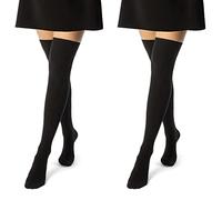 sockenkauf24 2 Paar Overknee Strümpfe Damen Kniestrümpfe Baumwolle 10723 (Schwarz & Schwarz 39-42)