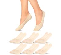 sockenkauf24 Füßlinge Damen Ballerina Socken Beige 39-42 Antirutsch mit Silikonpad 6 Paar Baumwolle