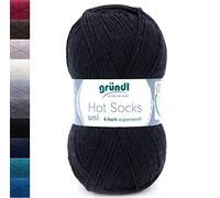 Sockenwolle 4fädig Uni 100g Gründl Hot Socks 4-fädig einfarbig | 75% Wolle, 25% Polyamid | Strumpfwolle Sockengarn (4ply, 4fach) Wolle für Socken Stricken (84 - schwarz)