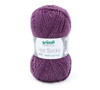 Sockenwolle 4fädig uni 50g | Gründl Hot Socks 4-fädig einfarbig lila violett | Strumpfwolle Sockengarn (4ply, 4fach) | 75% Wolle, 25% Polyamid | Socken stricken und häkeln (60 - hyazinth meliert)