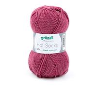 Sockenwolle 4fädig uni 50g | Gründl Hot Socks 4-fädig einfarbig rot marsala | Strumpfwolle Sockengarn (4ply, 4fach) | 75% Wolle, 25% Polyamid | Socken stricken und häkeln (63 - marsalarot meliert)