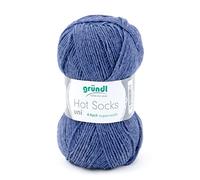 Sockenwolle 4fädig uni blau 50g | Gründl Hot Socks 4-fädig einfarbig | Strumpfwolle Sockengarn (4ply, 4fach) | 75% Wolle, 25% Polyamid | Socken stricken und häkeln (59 - jeans meliert)