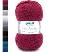 Sockenwolle 4fädig Uni rot | 100g Gründl Hot Socks 4-fädig einfarbig | 75% Wolle, 25% Polyamid | Strumpfwolle Sockengarn (4ply, 4fach) Wolle für Socken Stricken (80 - Bordeaux)
