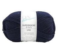Sockenwolle 8-fädig dunkelblau einfarbig, Online Supersocke 8-fach Uni, dickes Sockengarn zum Stricken und Häkeln (8004 marine)