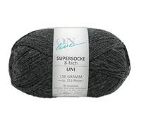 Sockenwolle 8-fädig dunkelgrau einfarbig, Online Supersocke 8-fach Uni, dickes Sockengarn zum Stricken und Häkeln (8103 anthrazit)
